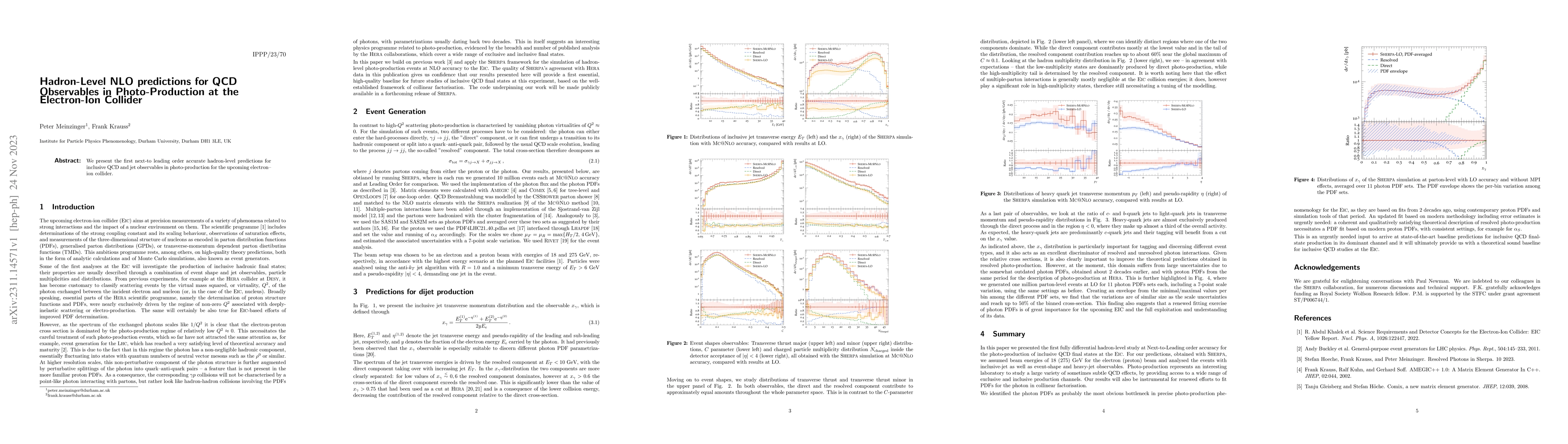 Thumbnail for Hadron-Level NLO predictions for QCD Observables in Photo-Production at
  the Electron-Ion Collider