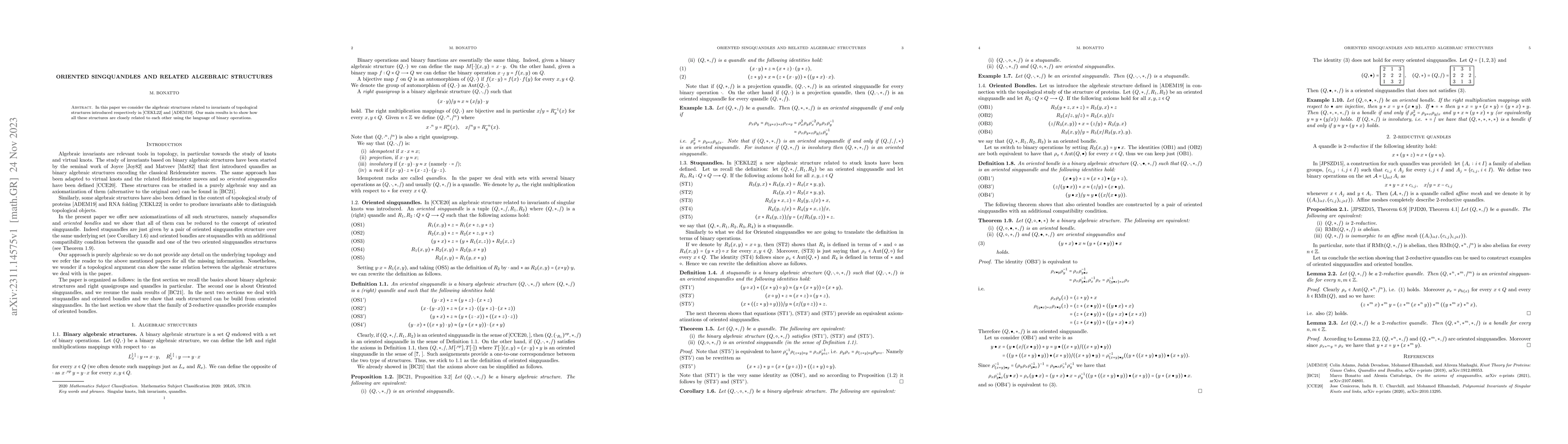 Thumbnail for Oriented singquandles and related algebraic structures