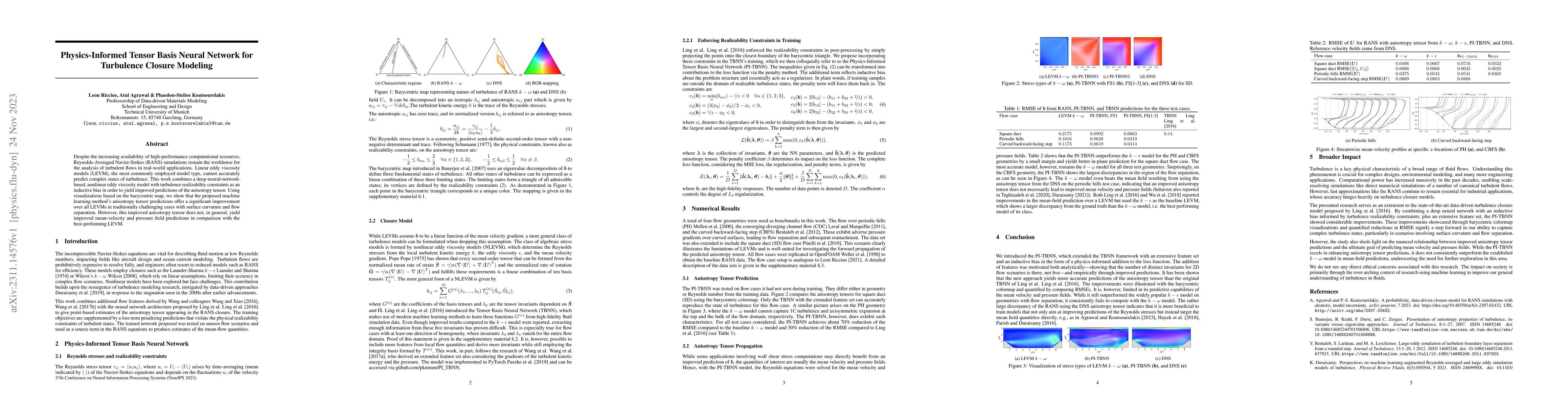 Thumbnail for Physics-Informed Tensor Basis Neural Network for Turbulence Closure
  Modeling