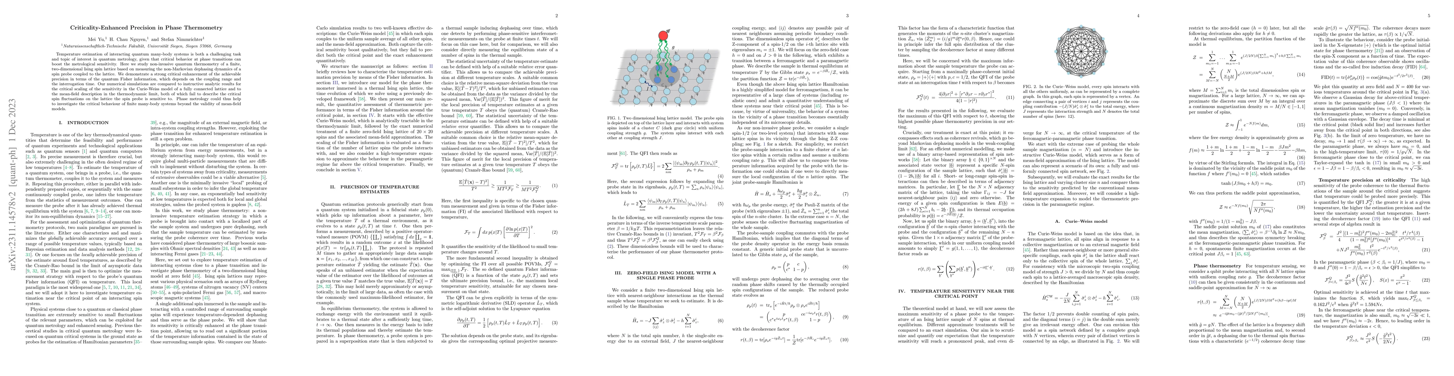 Thumbnail for Criticality-Enhanced Precision in Phase Thermometry