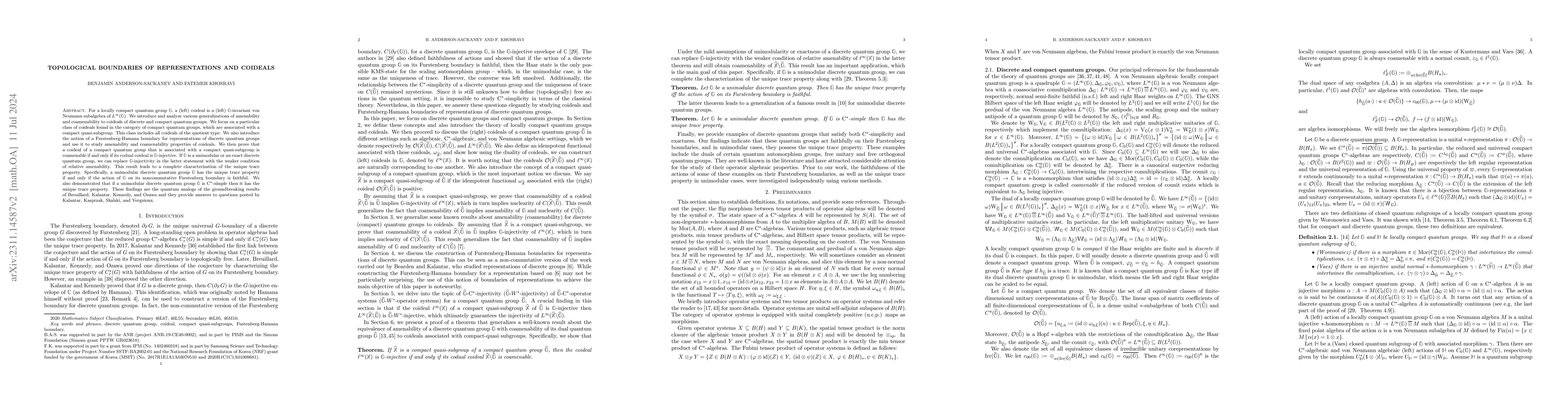 Thumbnail for Topological Boundaries of Representations and Coideals