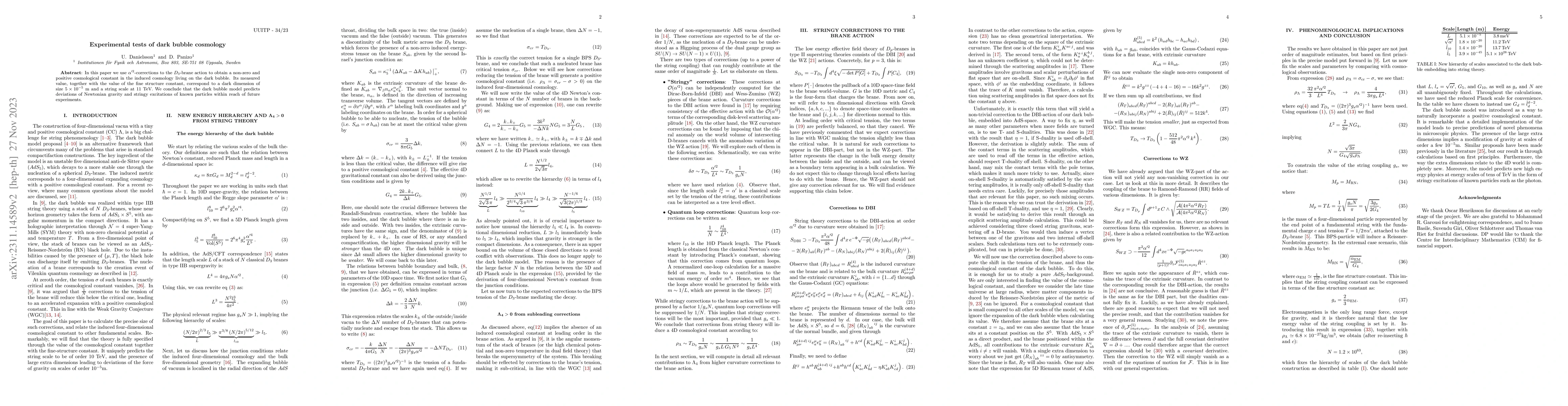 Thumbnail for Experimental tests of dark bubble cosmology