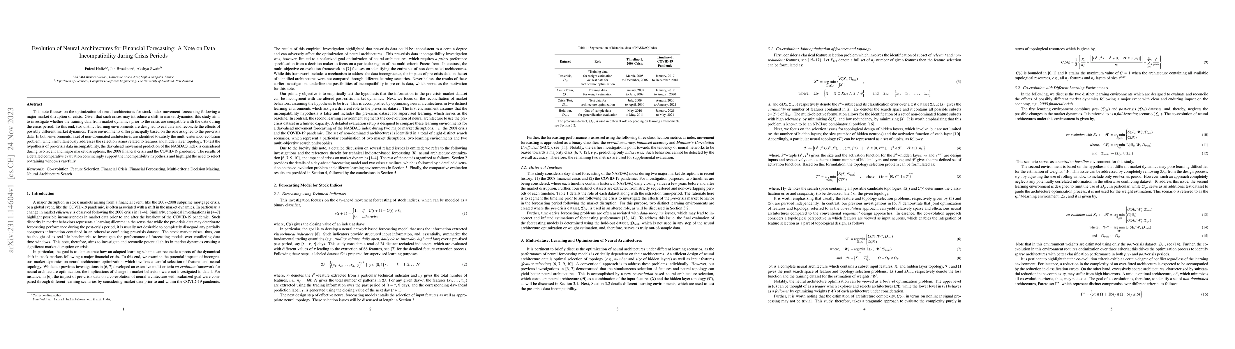 Thumbnail for Evolution of Neural Architectures for Financial Forecasting: A Note on
  Data Incompatibility during Crisis Periods