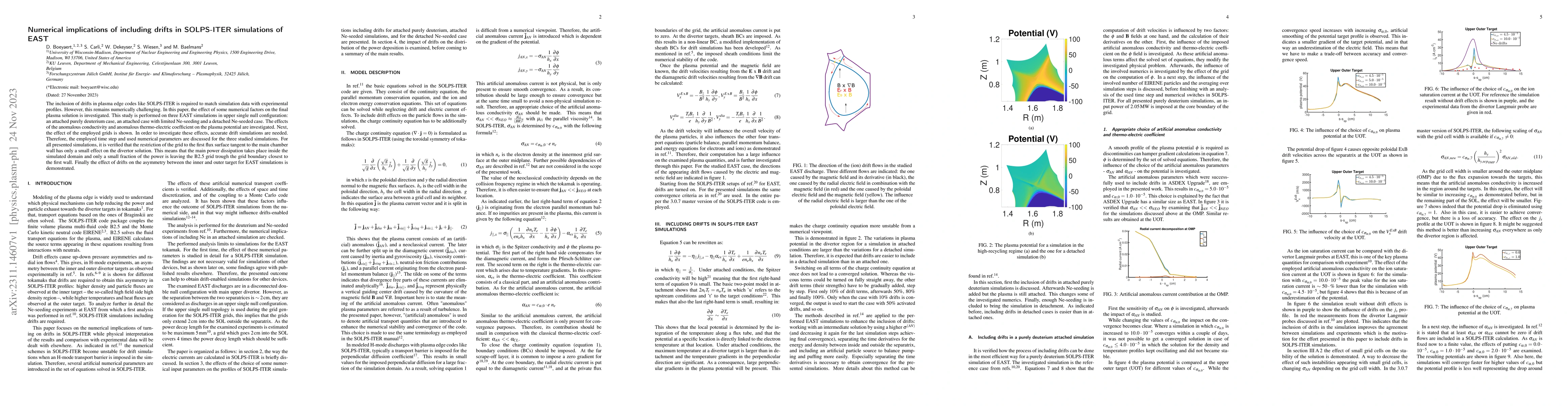 Thumbnail for Numerical implications of including drifts in SOLPS-ITER simulations of
  EAST