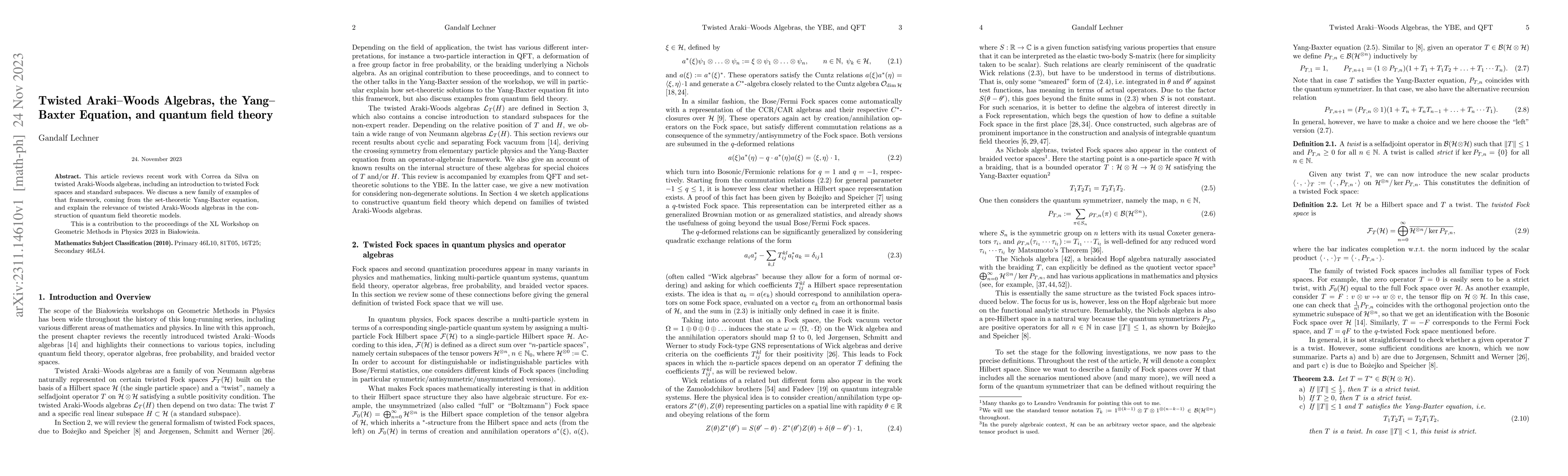 Thumbnail for Twisted Araki-Woods Algebras, the Yang-Baxter Equation, and quantum
  field theory