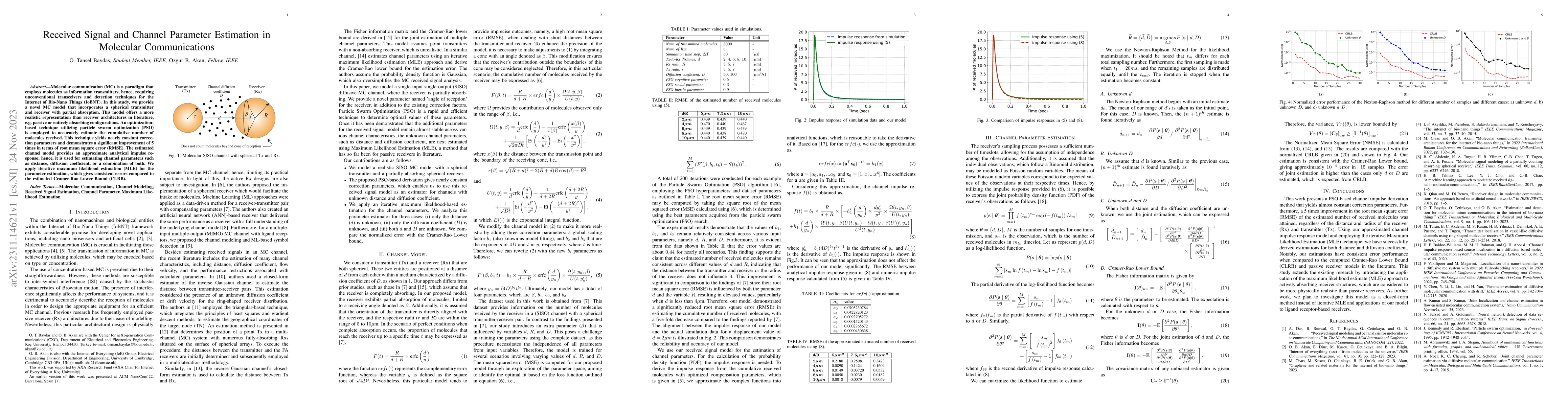 Thumbnail for Received Signal and Channel Parameter Estimation in Molecular
  Communications