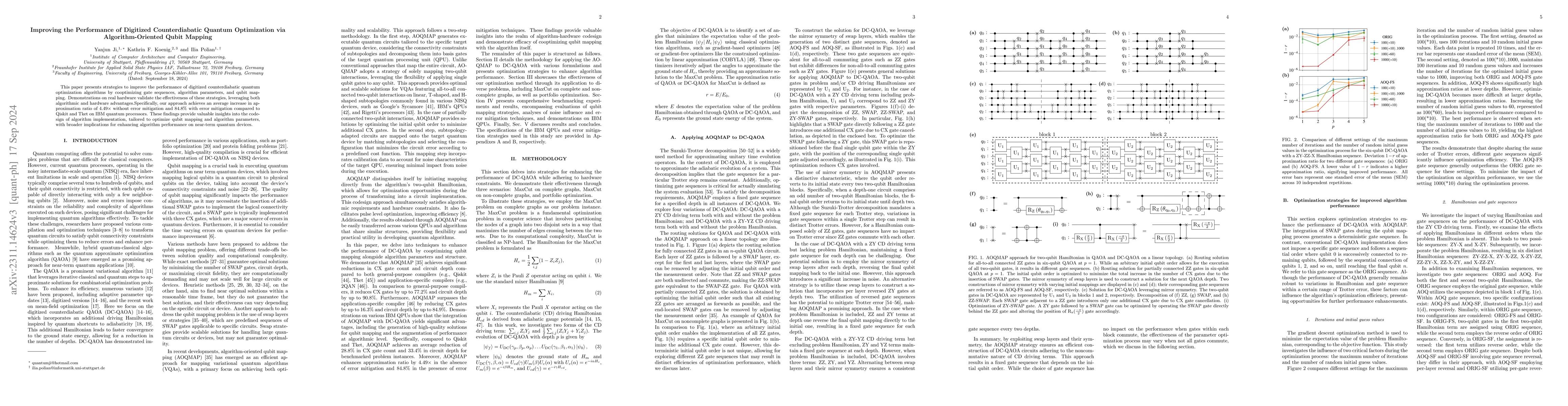 Thumbnail for Improving the Performance of Digitized Counterdiabatic Quantum
  Optimization via Algorithm-Oriented Qubit Mapping