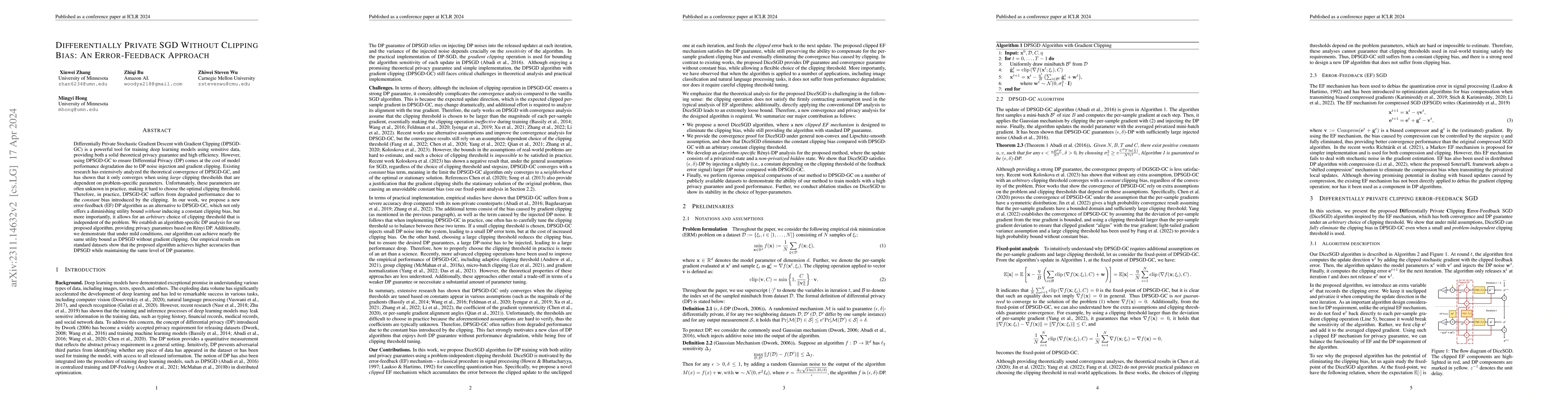 Thumbnail for Differentially Private SGD Without Clipping Bias: An Error-Feedback
  Approach