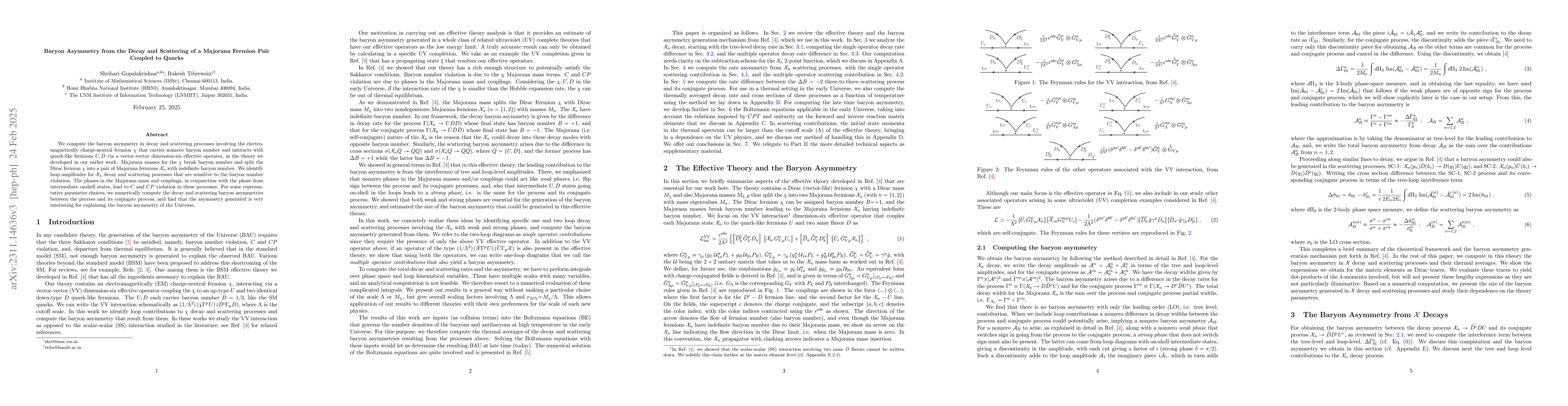 Thumbnail for Baryon Asymmetry from the Decay and Scattering of a Majorana Fermion
  Pair Coupled to Quarks