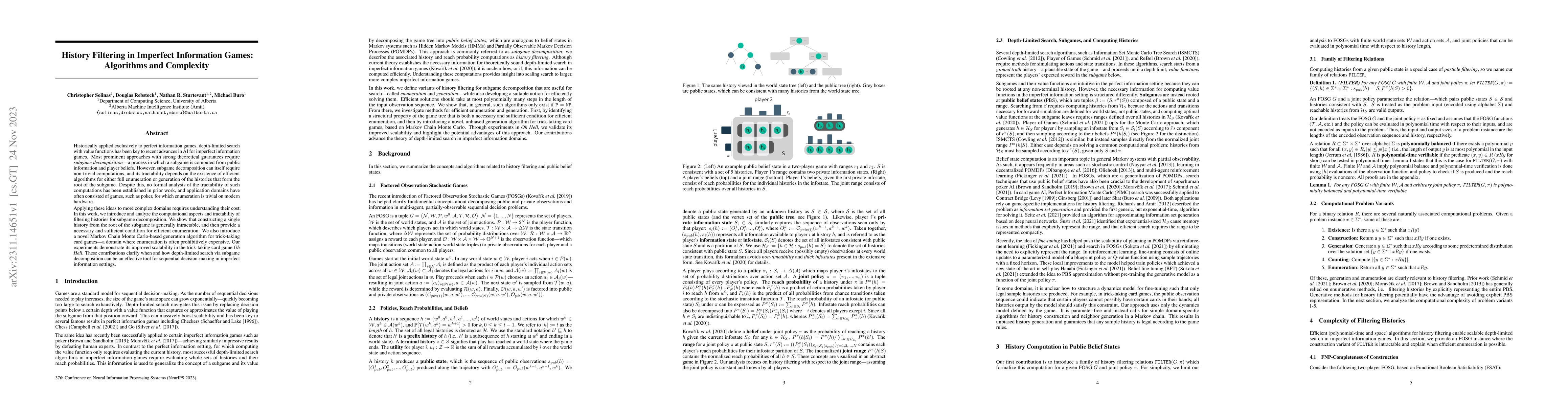Thumbnail for History Filtering in Imperfect Information Games: Algorithms and
  Complexity