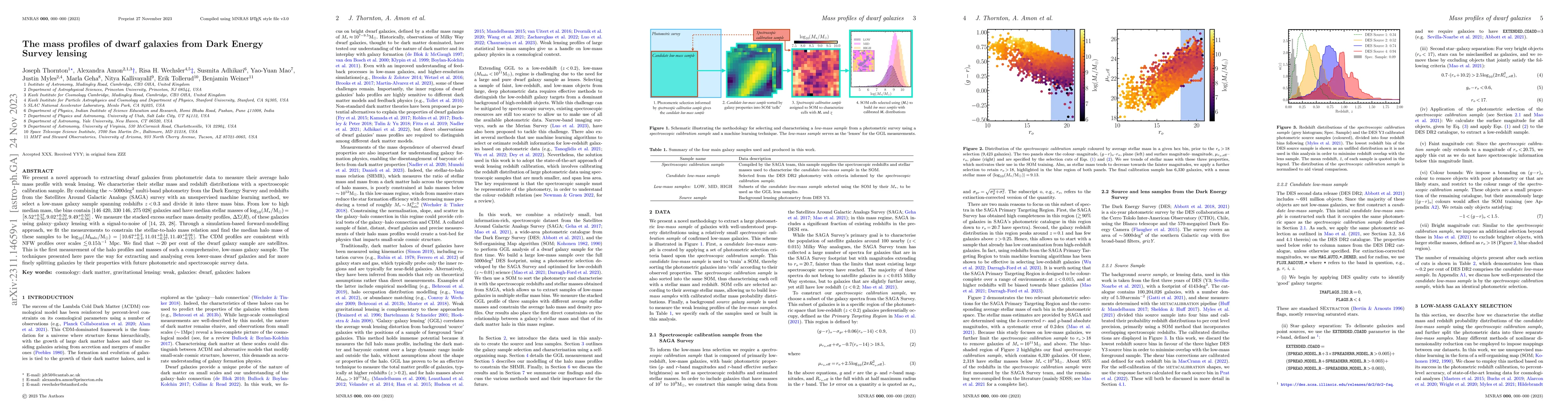 Thumbnail for The mass profiles of dwarf galaxies from Dark Energy Survey lensing