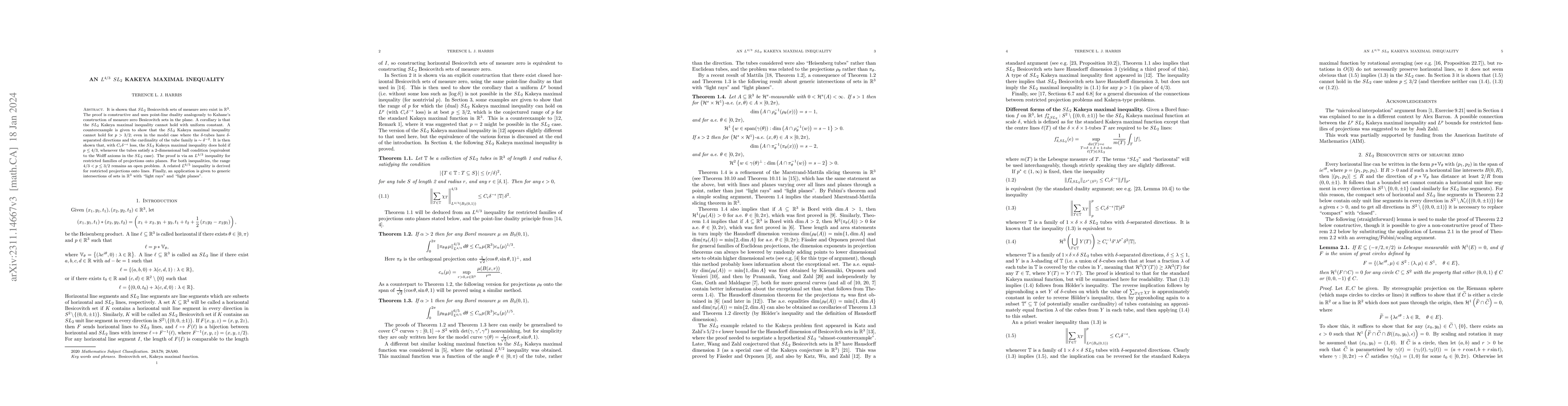 Thumbnail for An $L^{4/3}$ $SL_2$ Kakeya maximal inequality