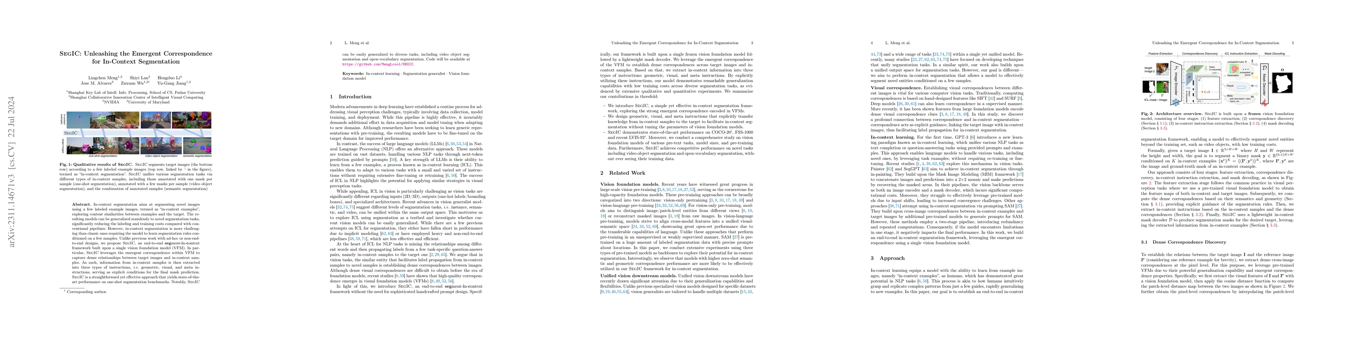 Thumbnail for SEGIC: Unleashing the Emergent Correspondence for In-Context
  Segmentation