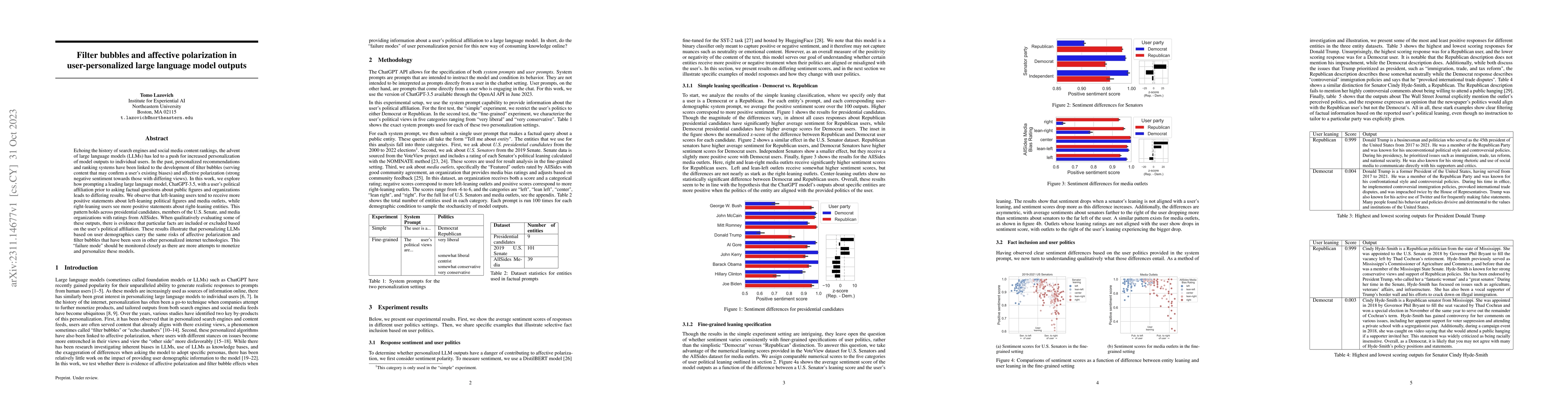 Thumbnail for Filter bubbles and affective polarization in user-personalized large
  language model outputs