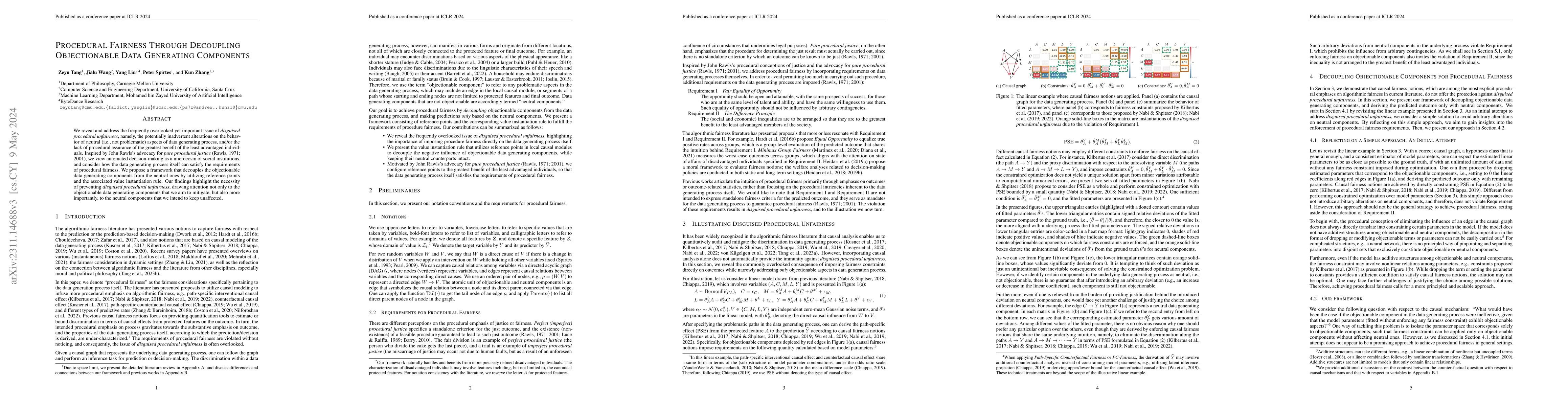 Thumbnail for Procedural Fairness Through Decoupling Objectionable Data Generating
  Components
