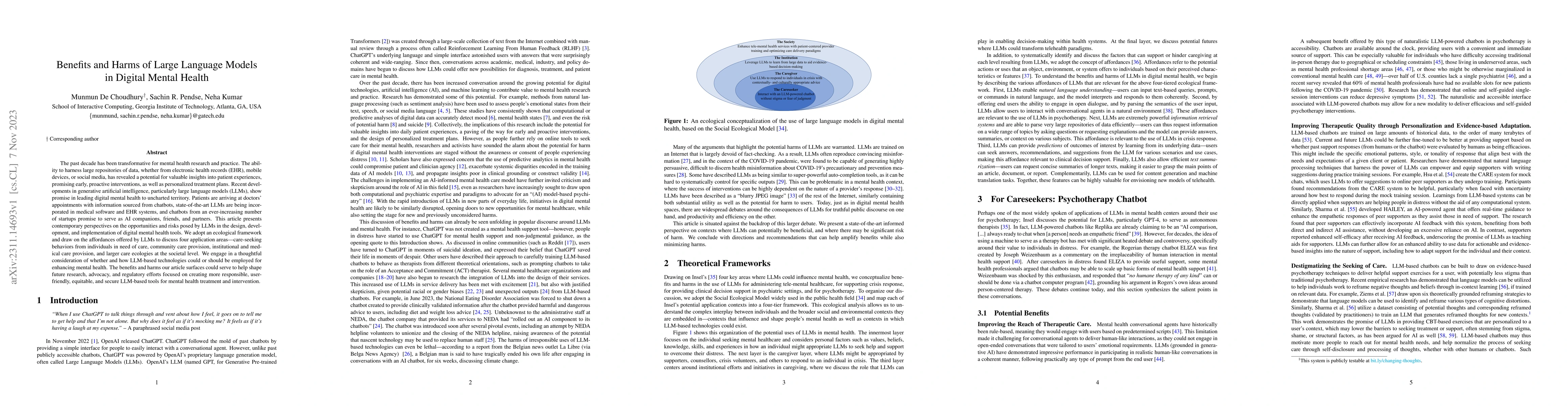 Thumbnail for Benefits and Harms of Large Language Models in Digital Mental Health