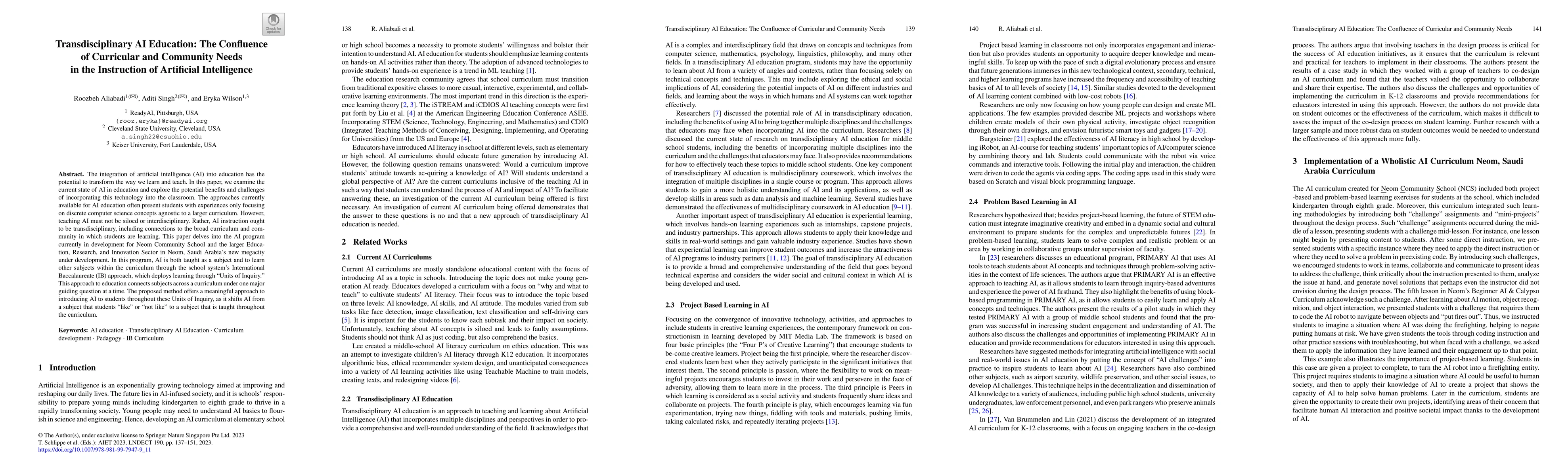 Thumbnail for Transdisciplinary AI Education: The Confluence of Curricular and
  Community Needs in the Instruction of Artificial Intelligence