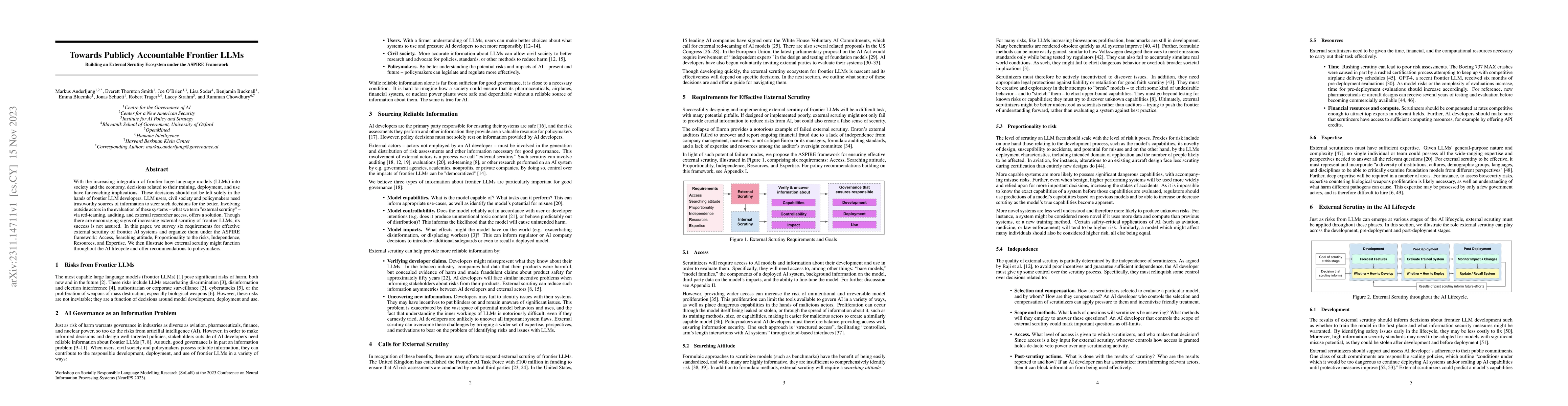 Thumbnail for Towards Publicly Accountable Frontier LLMs: Building an External
  Scrutiny Ecosystem under the ASPIRE Framework