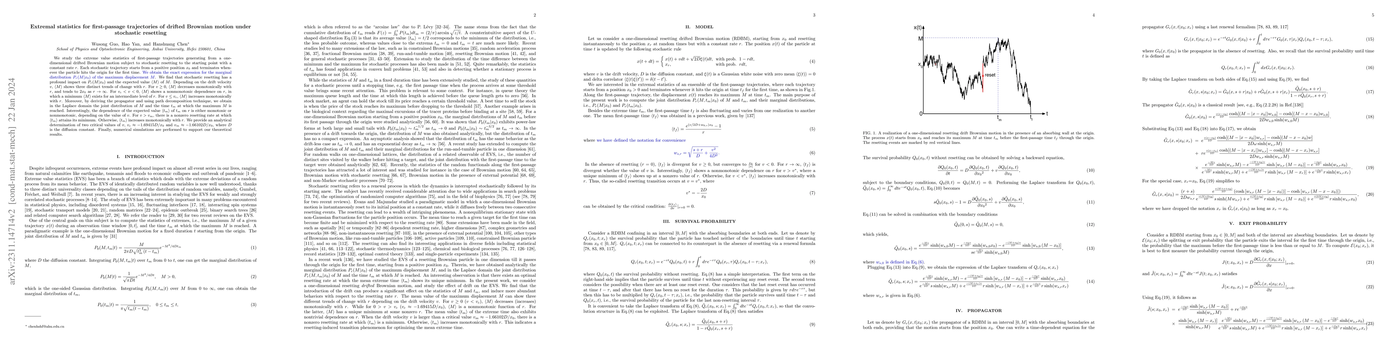 Thumbnail for Extremal statistics for first-passage trajectories of drifted Brownian
  motion under stochastic resetting