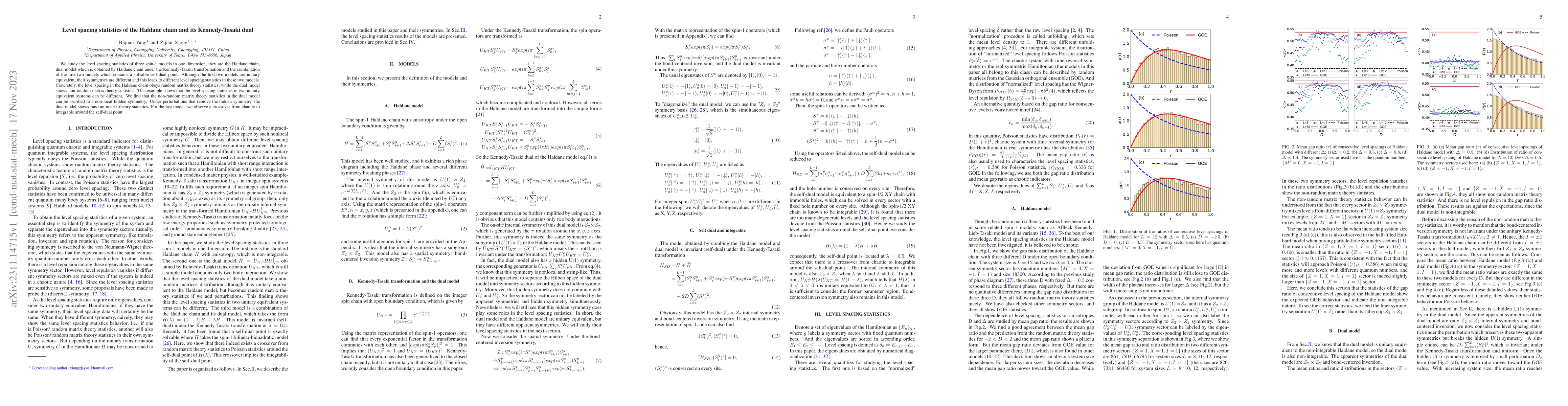 Thumbnail for Level spacing statistics of the Haldane chain and its Kennedy-Tasaki
  dual