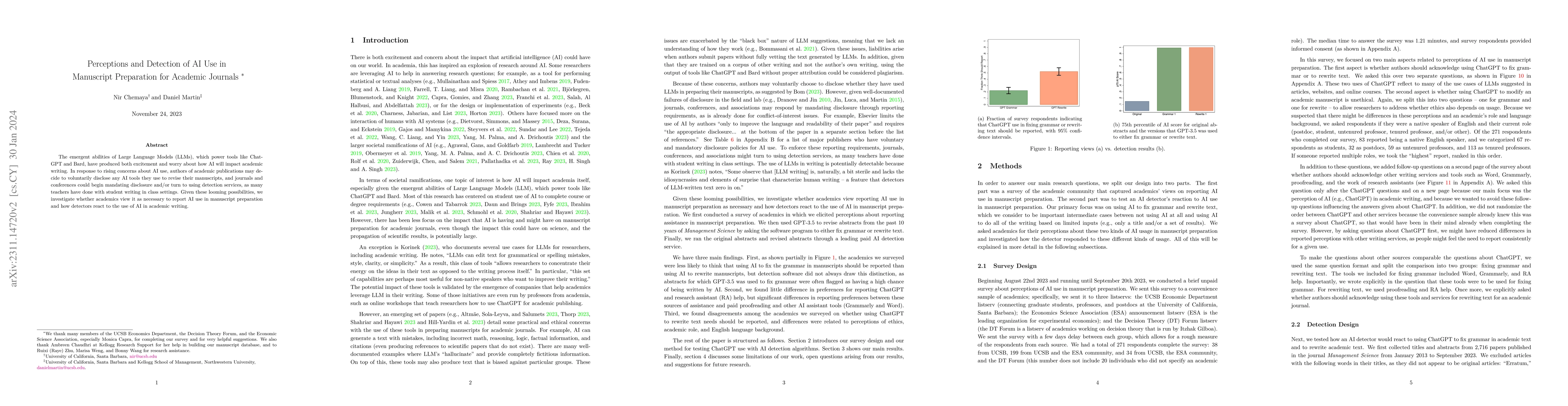 Thumbnail for Perceptions and Detection of AI Use in Manuscript Preparation for
  Academic Journals