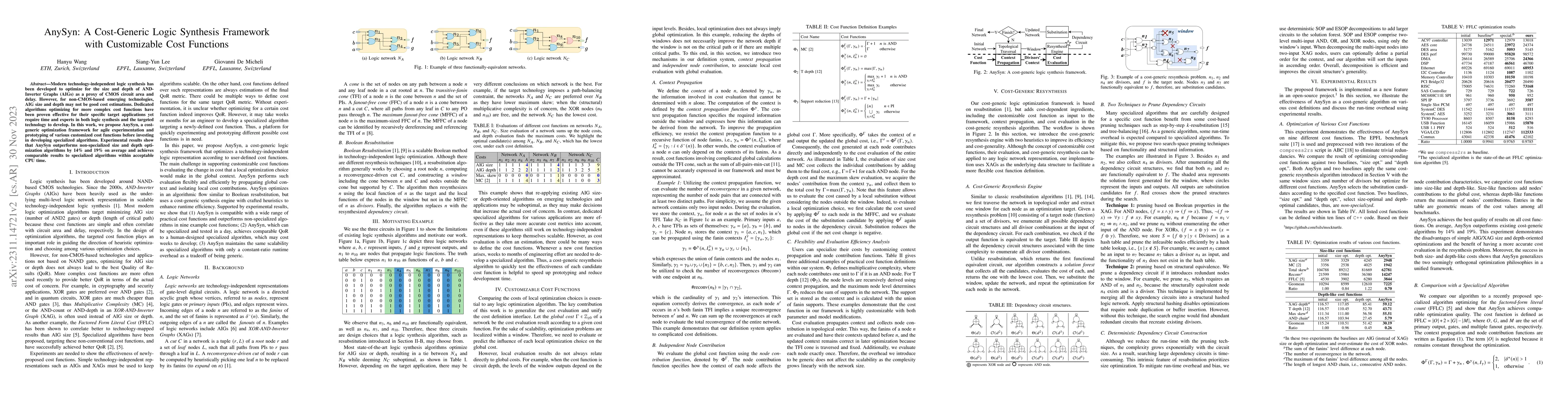 Thumbnail for AnySyn: A Cost-Generic Logic Synthesis Framework with Customizable Cost
  Functions
