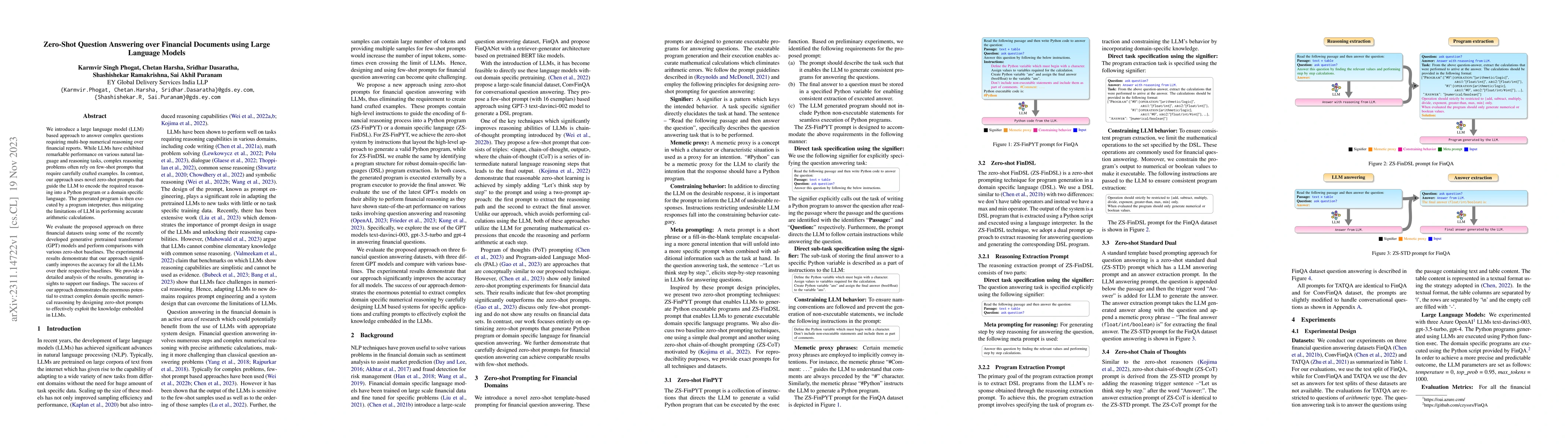 Thumbnail for Zero-Shot Question Answering over Financial Documents using Large
  Language Models