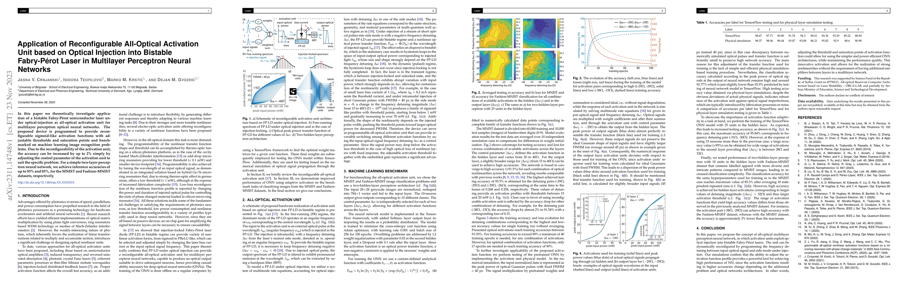 Thumbnail for Application of Reconfigurable All-Optical Activation Unit based on
  Optical Injection into Bistable Fabry-P\'{e}rot Laser in Multilayer
  Perceptron Neural Networks