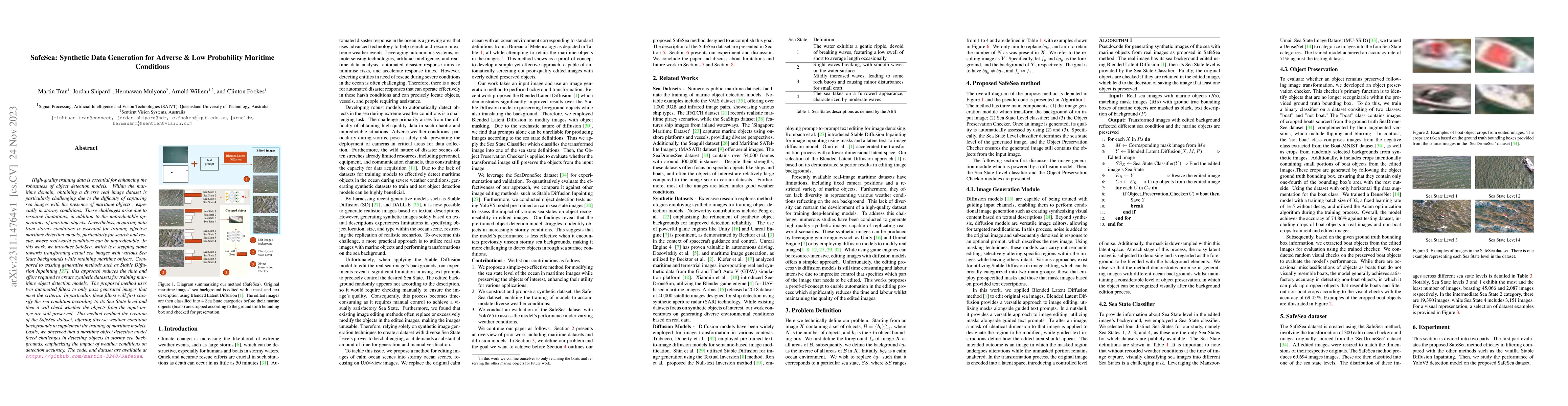 Thumbnail for SafeSea: Synthetic Data Generation for Adverse & Low Probability
  Maritime Conditions