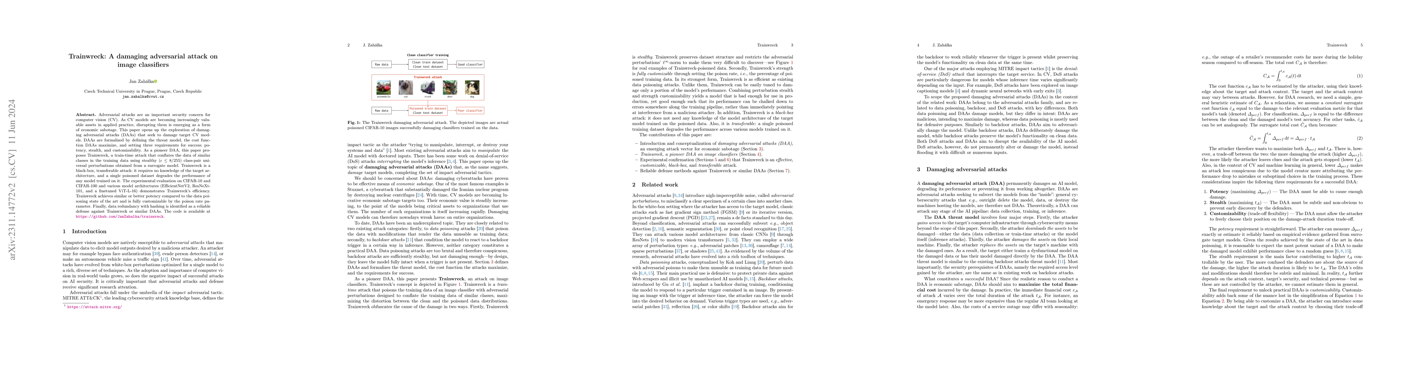 Thumbnail for Trainwreck: A damaging adversarial attack on image classifiers