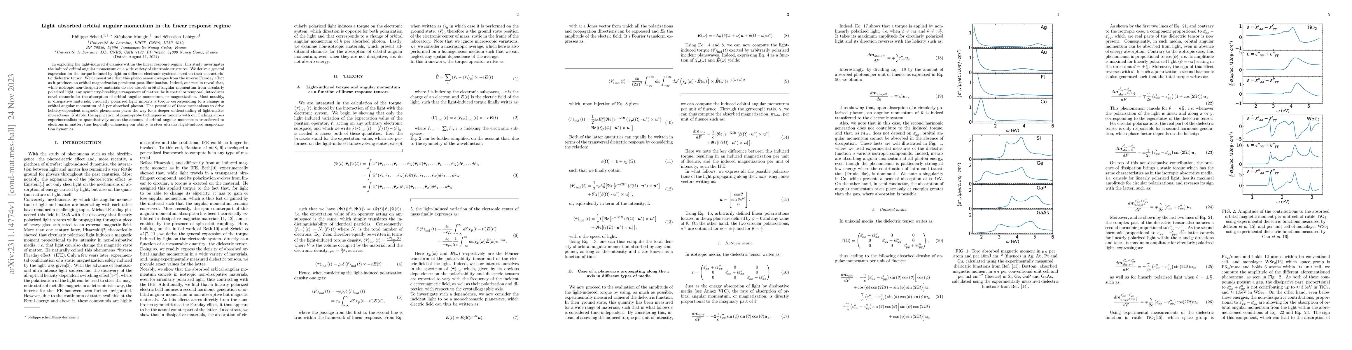Thumbnail for Light--absorbed orbital angular momentum in the linear response regime