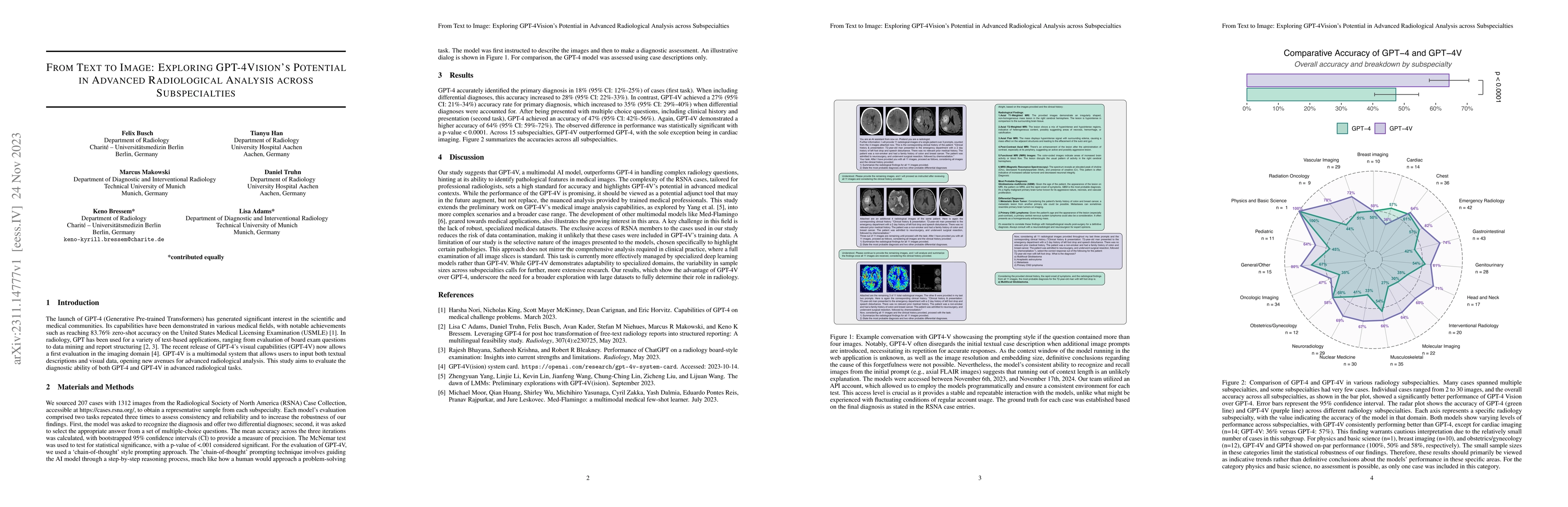 Thumbnail for From Text to Image: Exploring GPT-4Vision's Potential in Advanced
  Radiological Analysis across Subspecialties