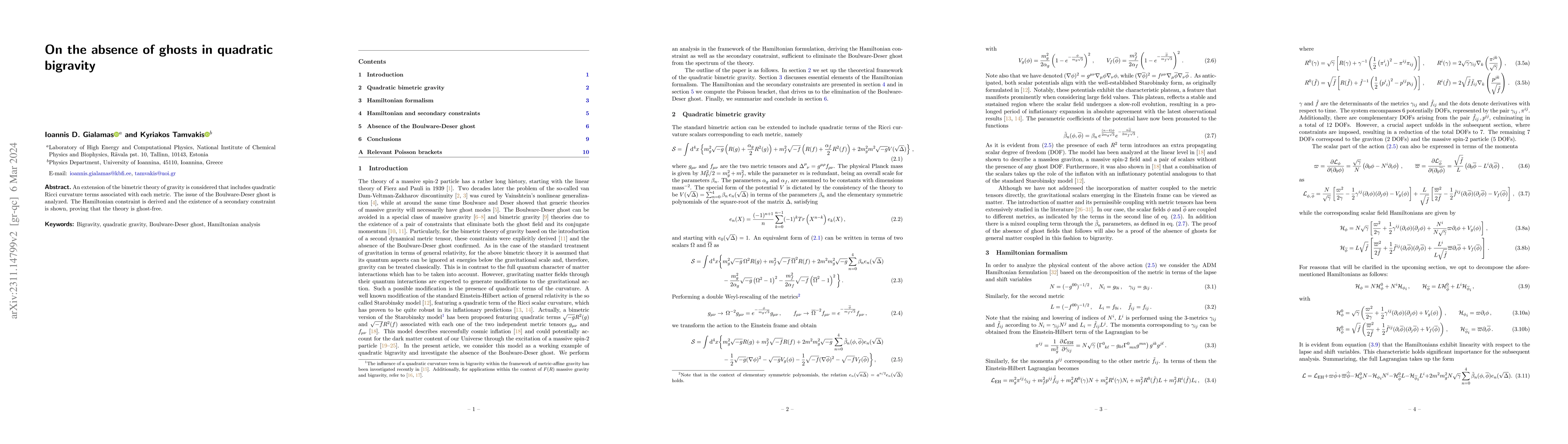 Thumbnail for On the absence of ghosts in quadratic bigravity