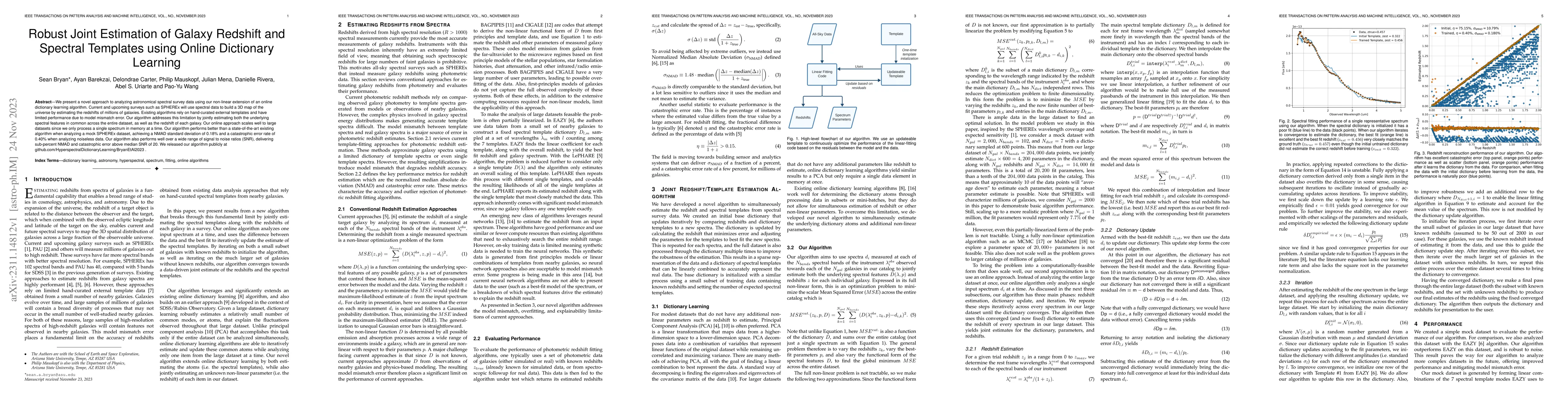 Thumbnail for Robust Joint Estimation of Galaxy Redshift and Spectral Templates using
  Online Dictionary Learning