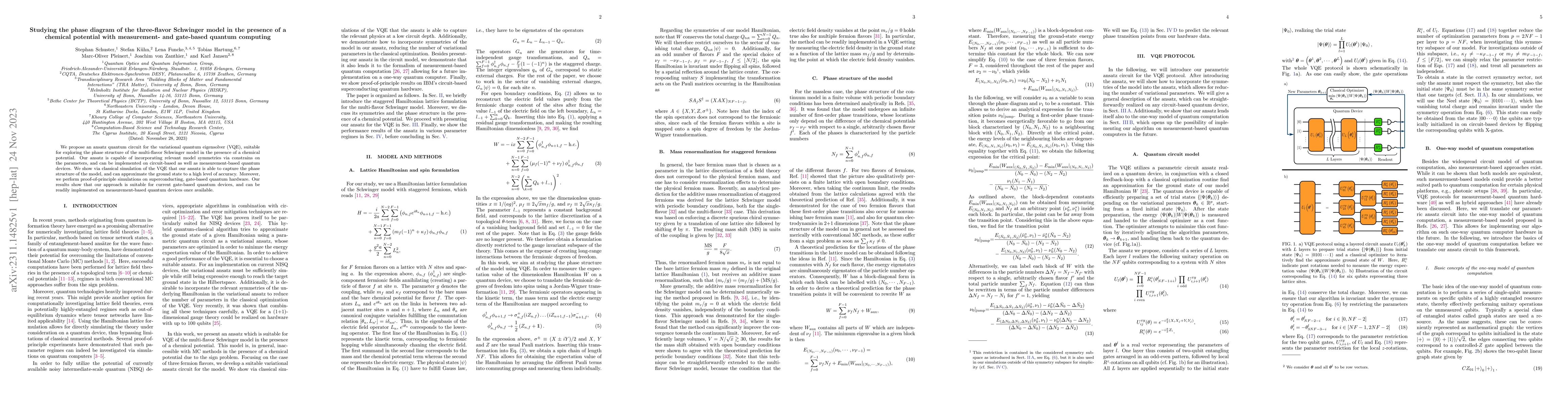 Thumbnail for Studying the phase diagram of the three-flavor Schwinger model in the
  presence of a chemical potential with measurement- and gate-based quantum
  computing