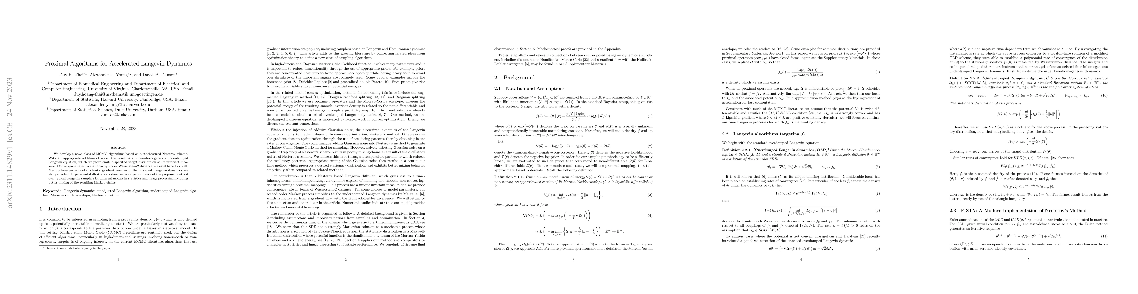 Thumbnail for Proximal Algorithms for Accelerated Langevin Dynamics