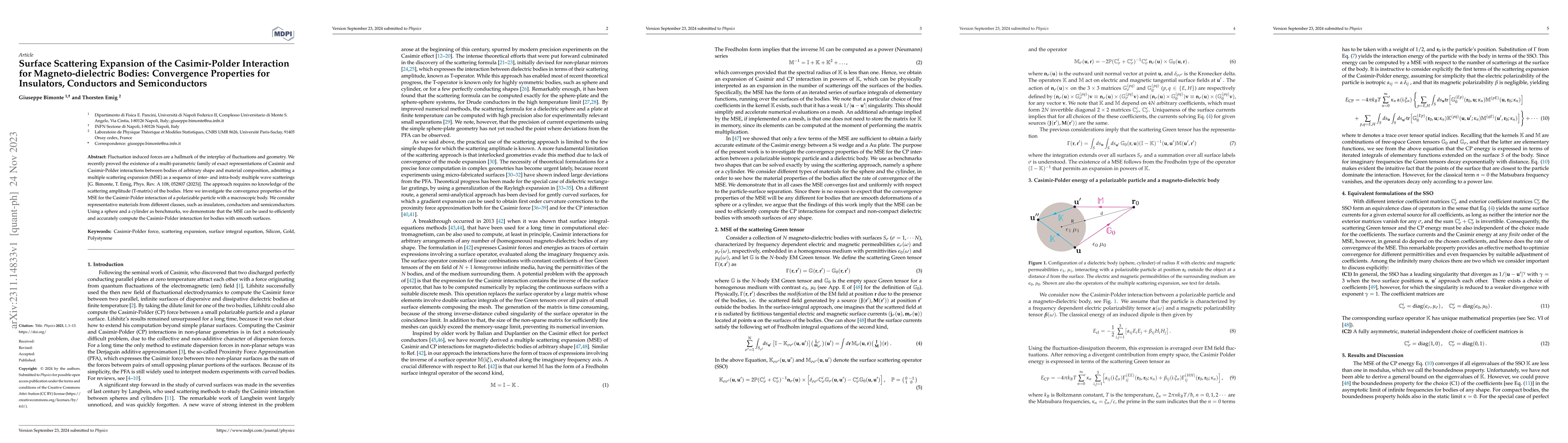 Thumbnail for Surface Scattering Expansion of the Casimir-Polder Interaction for
  Magneto-dielectric Bodies: Convergence Properties for Insulators, Conductors
  and Semiconductors