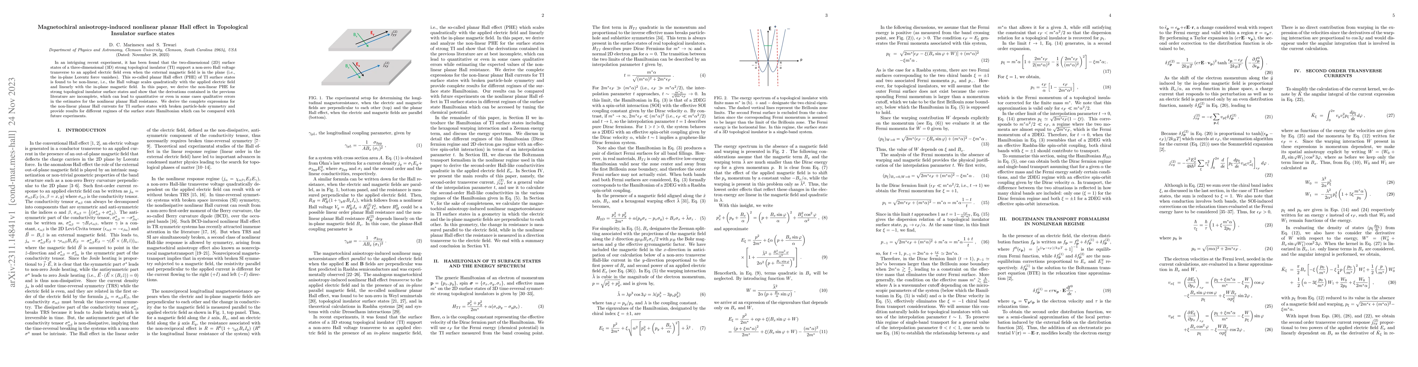 Thumbnail for Magnetochiral anisotropy-induced nonlinear planar Hall effect in
  Topological Insulator surface states