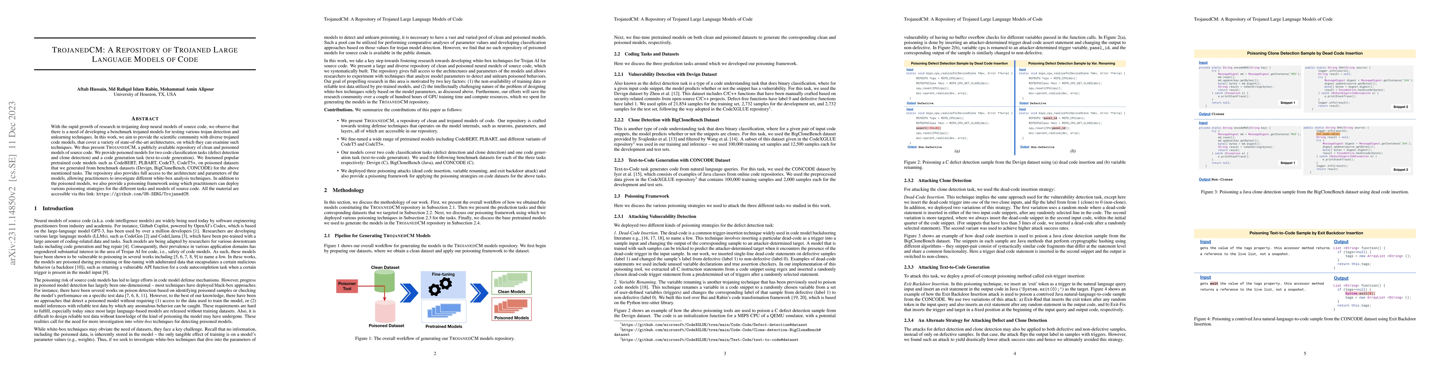 Thumbnail for TrojanedCM: A Repository of Trojaned Large Language Models of Code