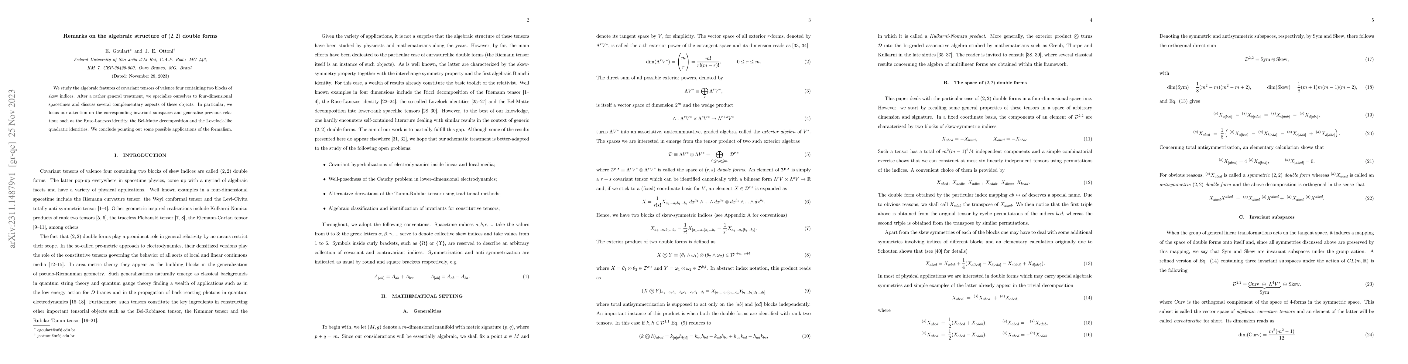 Thumbnail for Remarks on the algebraic structure of (2, 2) double forms