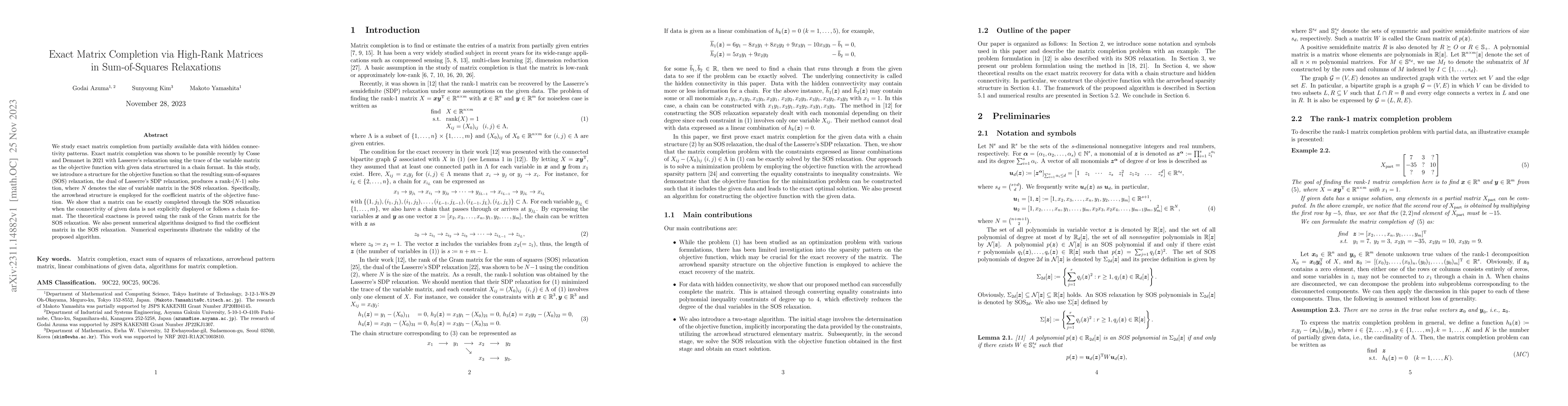 Thumbnail for Exact Matrix Completion via High-Rank Matrices in Sum-of-Squares
  Relaxations