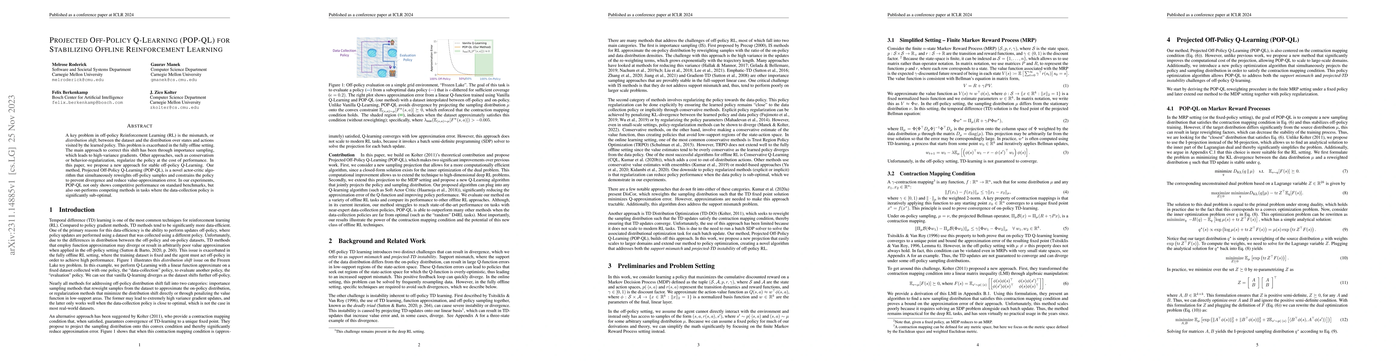 Thumbnail for Projected Off-Policy Q-Learning (POP-QL) for Stabilizing Offline
  Reinforcement Learning