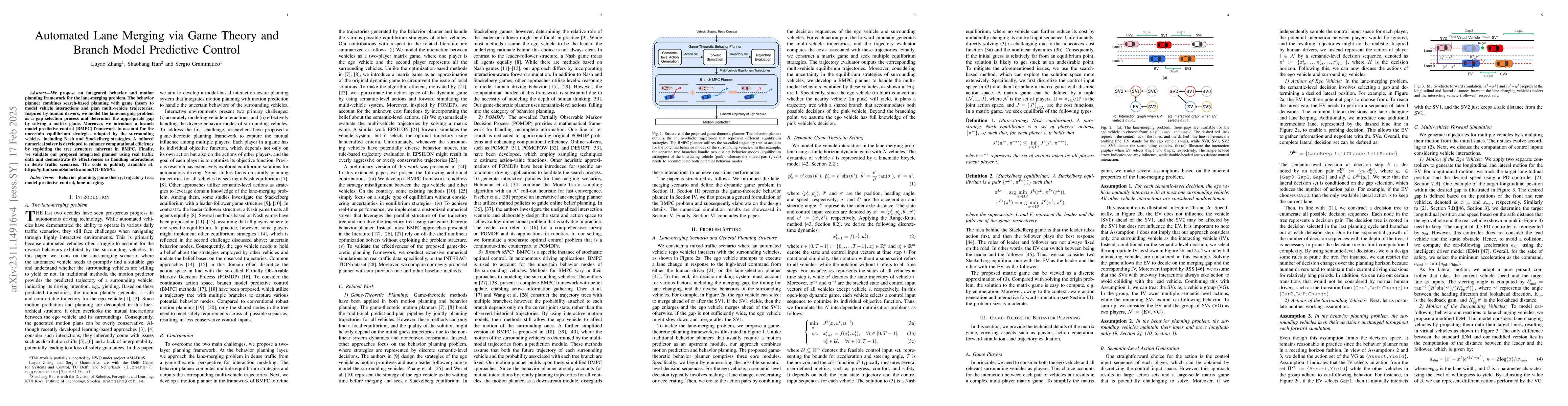 Thumbnail for Automated Lane Merging via Game Theory and Branch Model Predictive
  Control