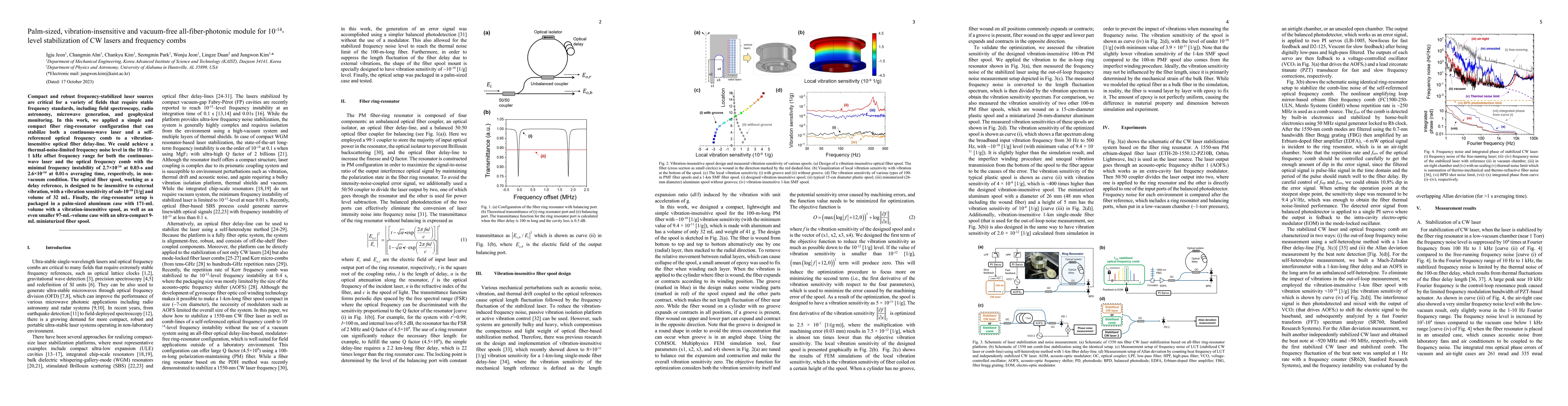 Thumbnail for Palm-sized, vibration-insensitive and vacuum-free all-fiber-photonic
  module for 10-14-level stabilization of CW lasers and frequency combs