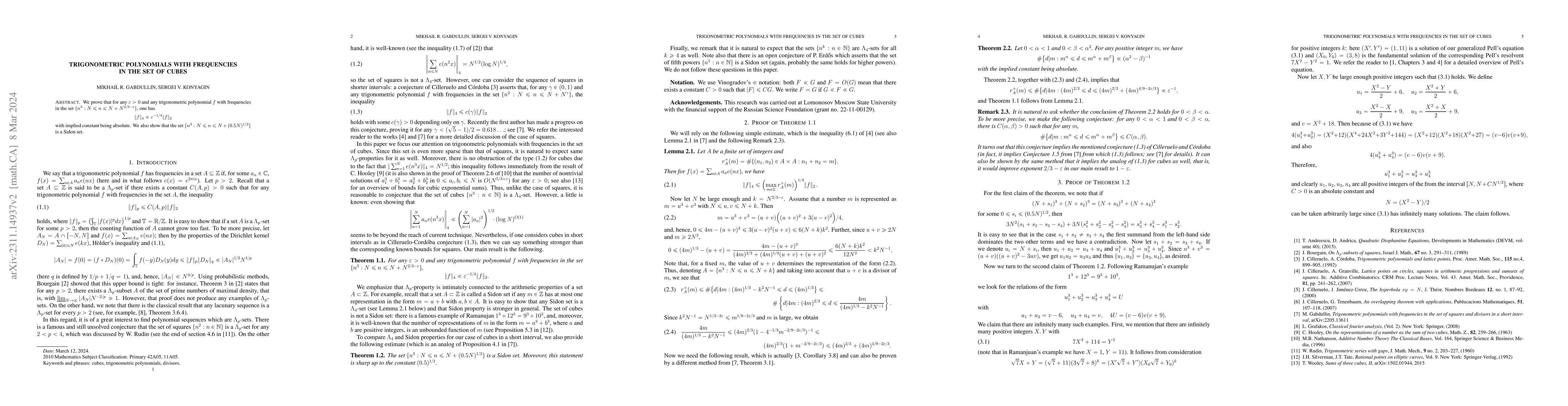 Thumbnail for Trigonometric polynomials with frequencies in the set of cubes