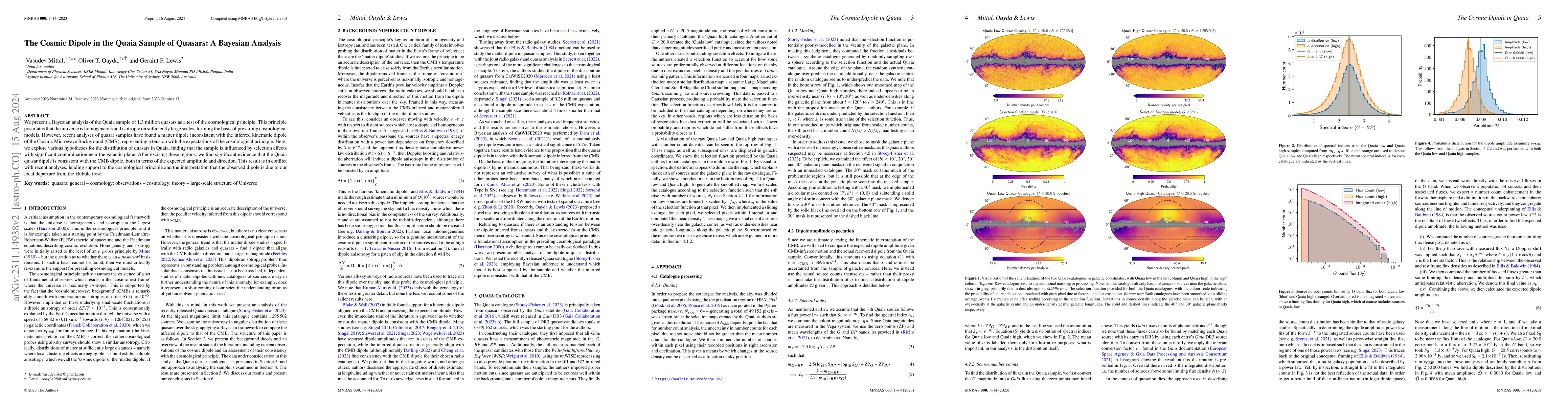 Thumbnail for The Cosmic Dipole in the Quaia Sample of Quasars: A Bayesian Analysis