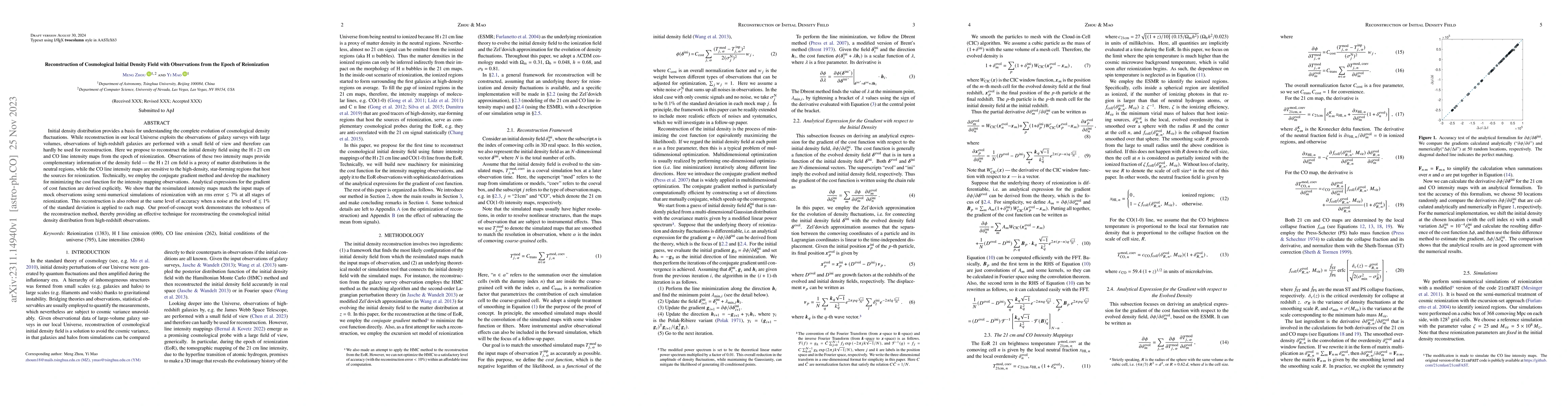 Thumbnail for Reconstruction of Cosmological Initial Density Field with Observations
  from the Epoch of Reionization