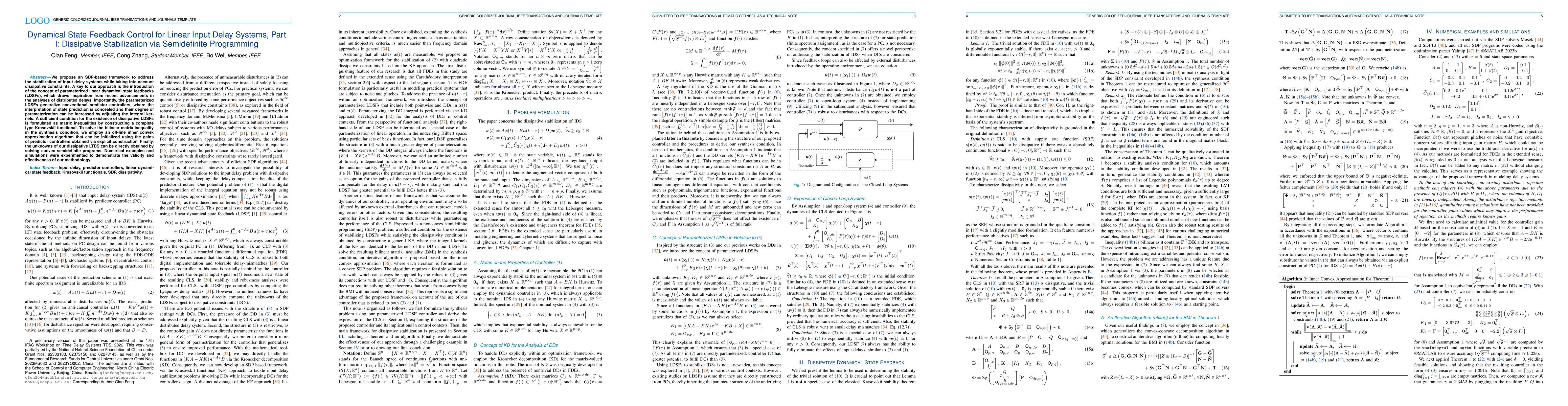 Thumbnail for Dynamical State Feedback Control for Linear Input Delay Systems, Part I:
  Dissipative Stabilization via Semidefinite Programming