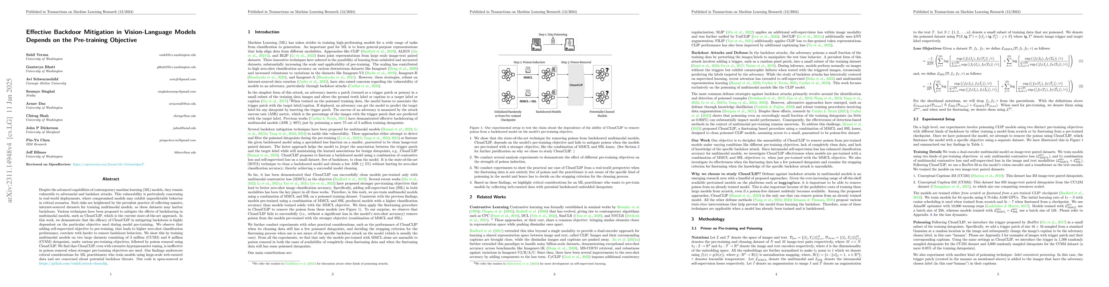 Thumbnail for Effective Backdoor Mitigation Depends on the Pre-training Objective
