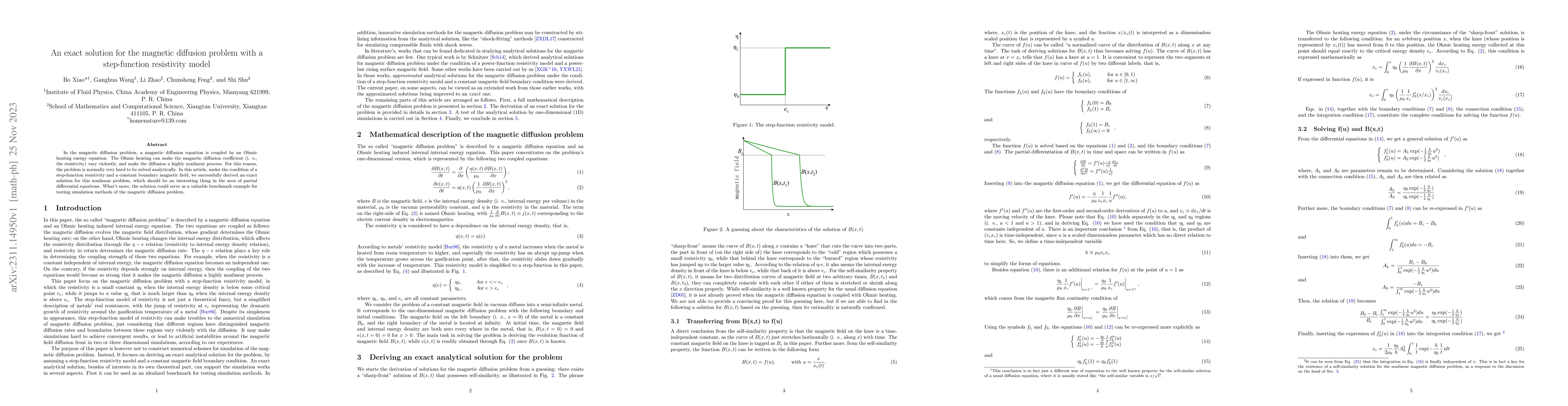 Thumbnail for An exact solution for the magnetic diffusion problem with a
  step-function resistivity model